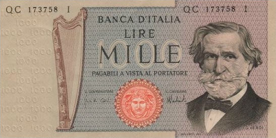 Billete de mil liras con Giuseppe Verdi (anverso)